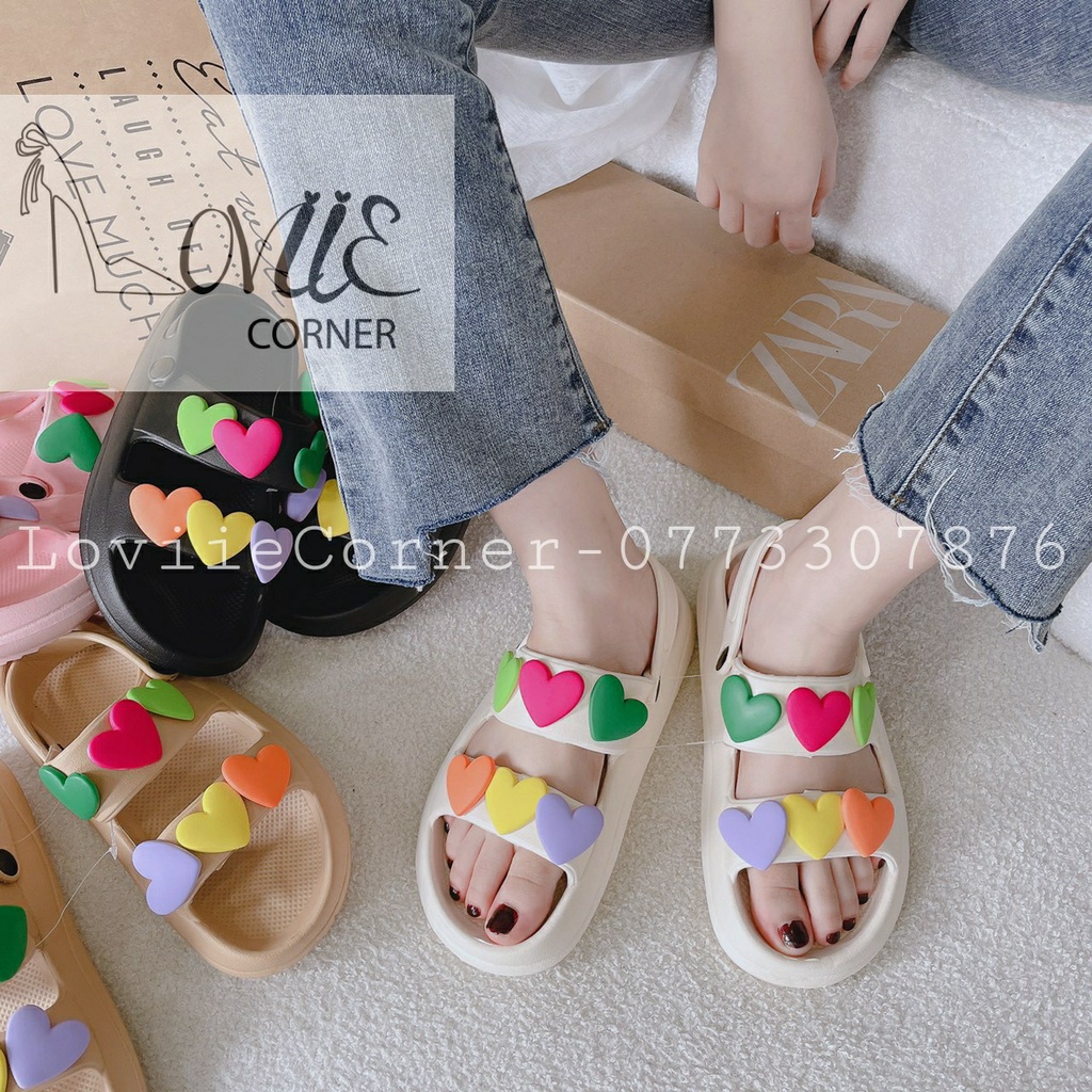 GIÀY THỜI TRANG LOVIIECORNER - SANDAL NỮ QUAI NGANG TRÁI TIM NHIỀU MÀU HIỆN ĐẠI ĐẾ THẤP D220839