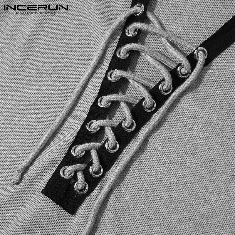 Áo liền quần INCERUN mỏng cổ sâu chữ V không tay phối dây buộc phong cách gợi cảm cho nam