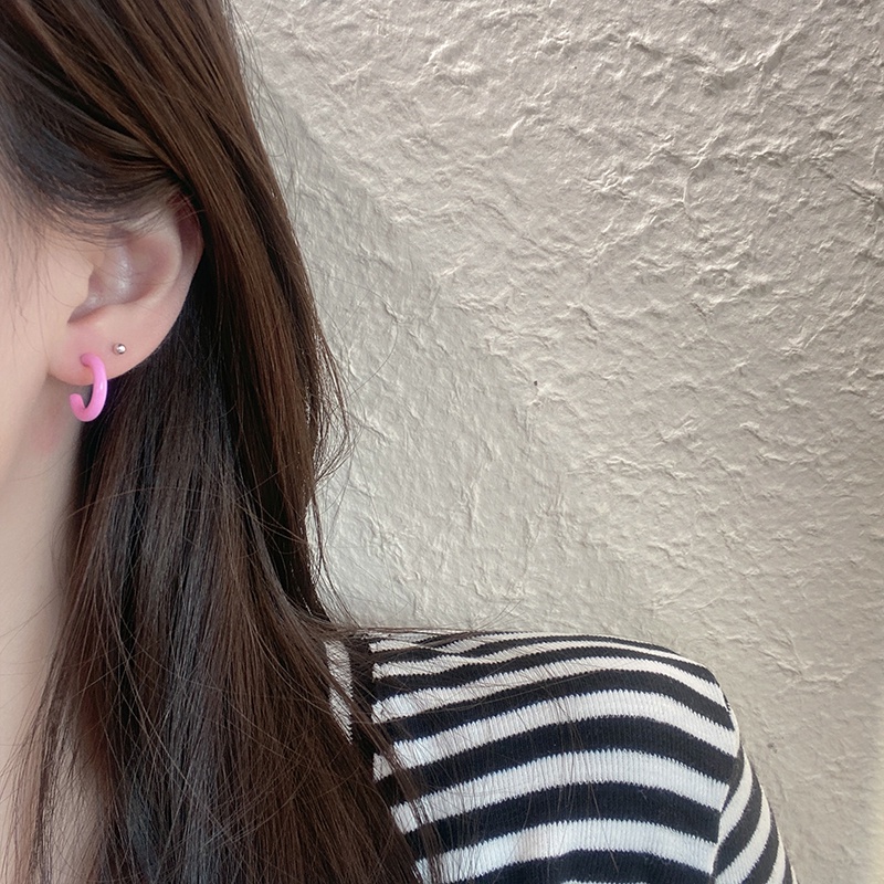 Set 6 Khuyên Tai Bạc S925 Dạng Vòng Màu Sắc Ngọt Ngào Cho Nữ