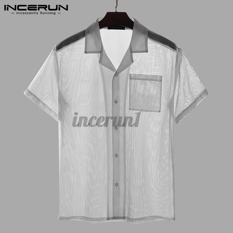 Áo Sơ Mi INCERUN Tay Ngắn Phối Lưới Thời Trang Cho Nam | BigBuy360 - bigbuy360.vn