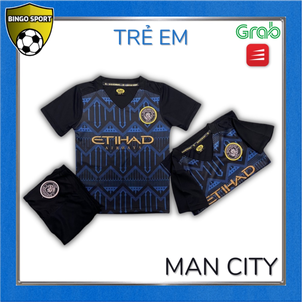 Áo Bóng Đá, Đá Banh, Thể Thao TRẺ EM  CLB MAN CITY Sân Khách 20/21 Màu Đen - Thun Lạnh Cao Cấp Rẻ Đẹp BINGO SPORT MC05TE