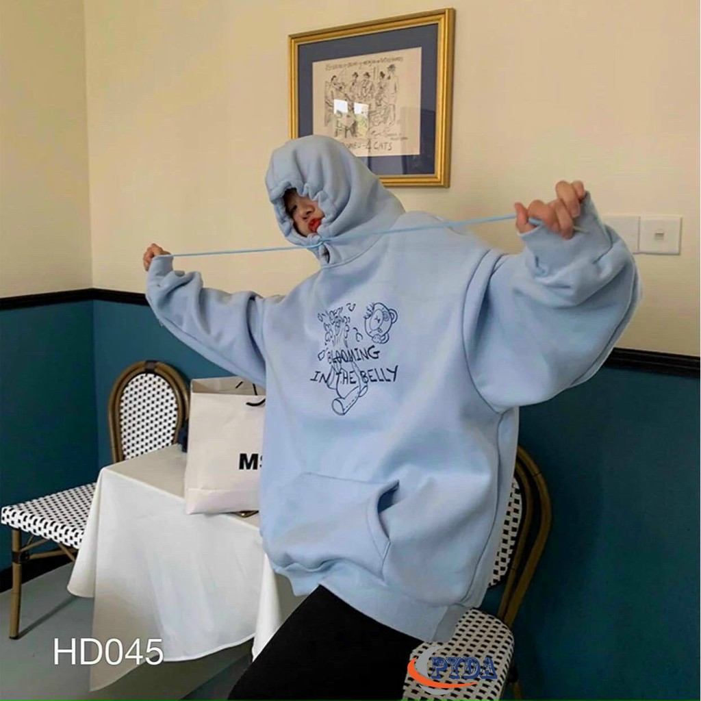 Áo Hoodie Nữ, Áo Hoodie From Rộng Chất Thun Nỉ Ngoại In Hình Gấu, Nón 2 Lớp, In Cực Đẹp