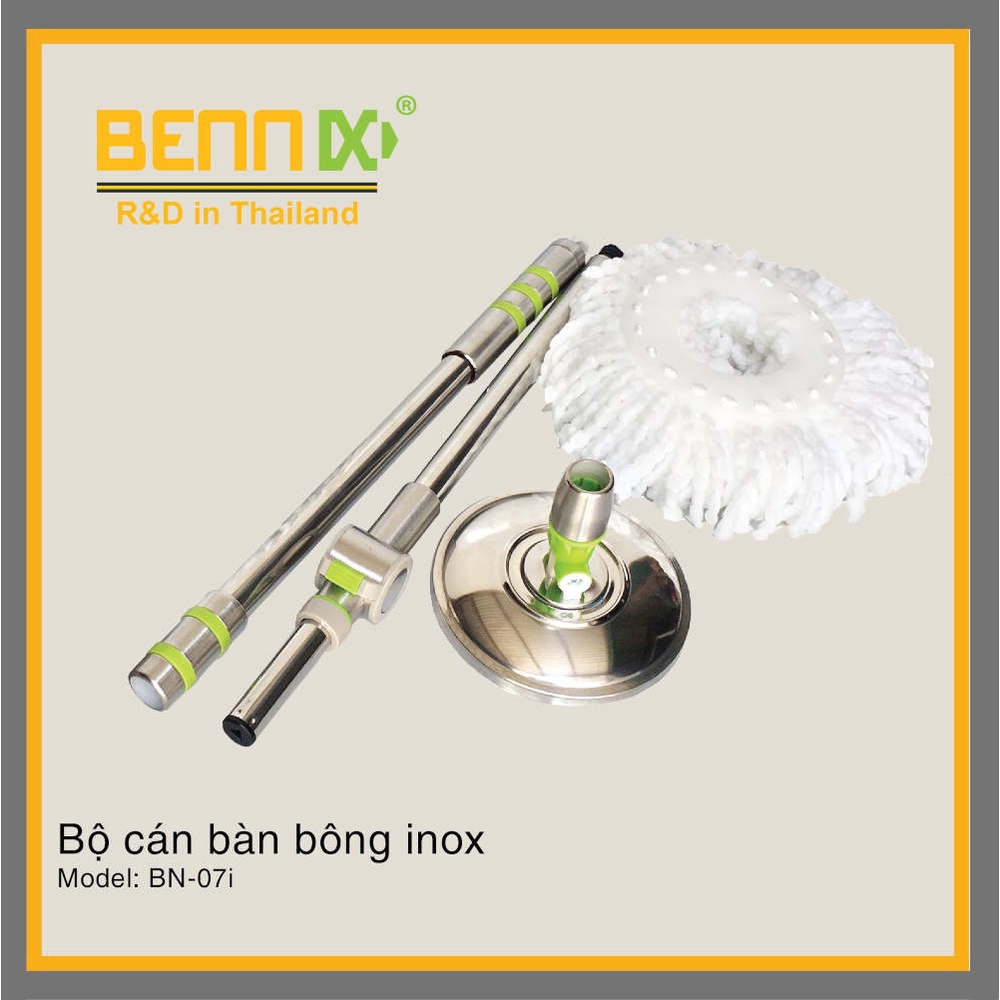 Cây lau nhà cán Inox, thân Inox cao cấp Bennix Thái Lan BN-07i kèm bông lau, bảo hành 6 tháng