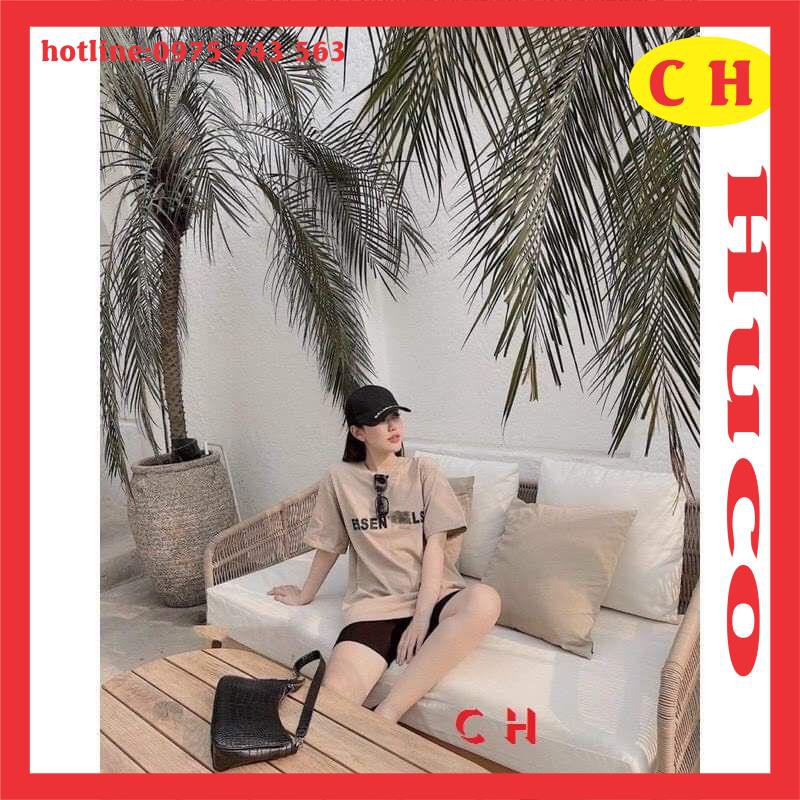 áo thun màu be essen + quần lửng đen, sét trang phục, độ bổ lửng nữ freesize áo tay lỡ chất cotton mềm giá rẻ hucoshop