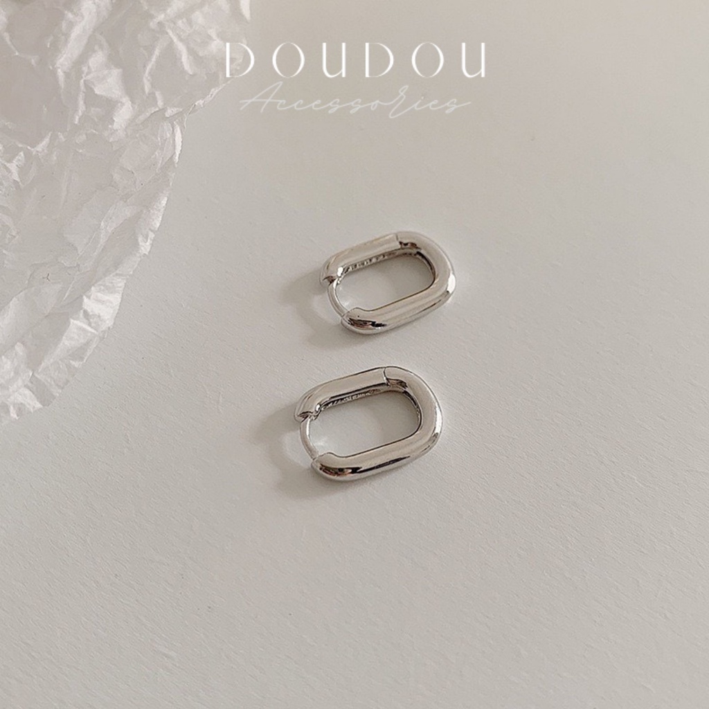 Bông tai nữ hình chữ nhật DOUDOU Khuyên tai nữ phong cách Hàn Quốc cá tính mạ vàng 14k thời trang EH005