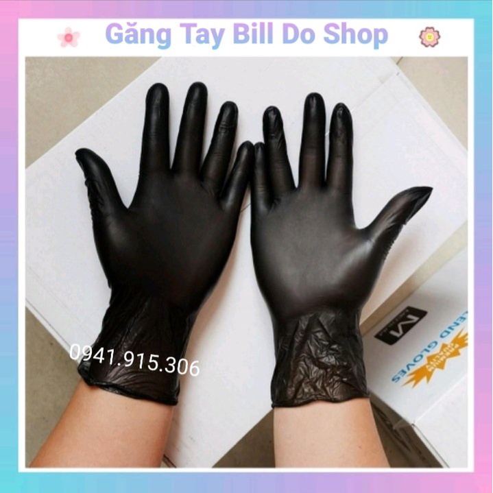 Găng tay cao su vinyl màu ĐEN không bột vinyl/nitrile blend gloves Hộp 100 chiếc dùng phun xăm, thẩm mỹ đạt tiêu ch