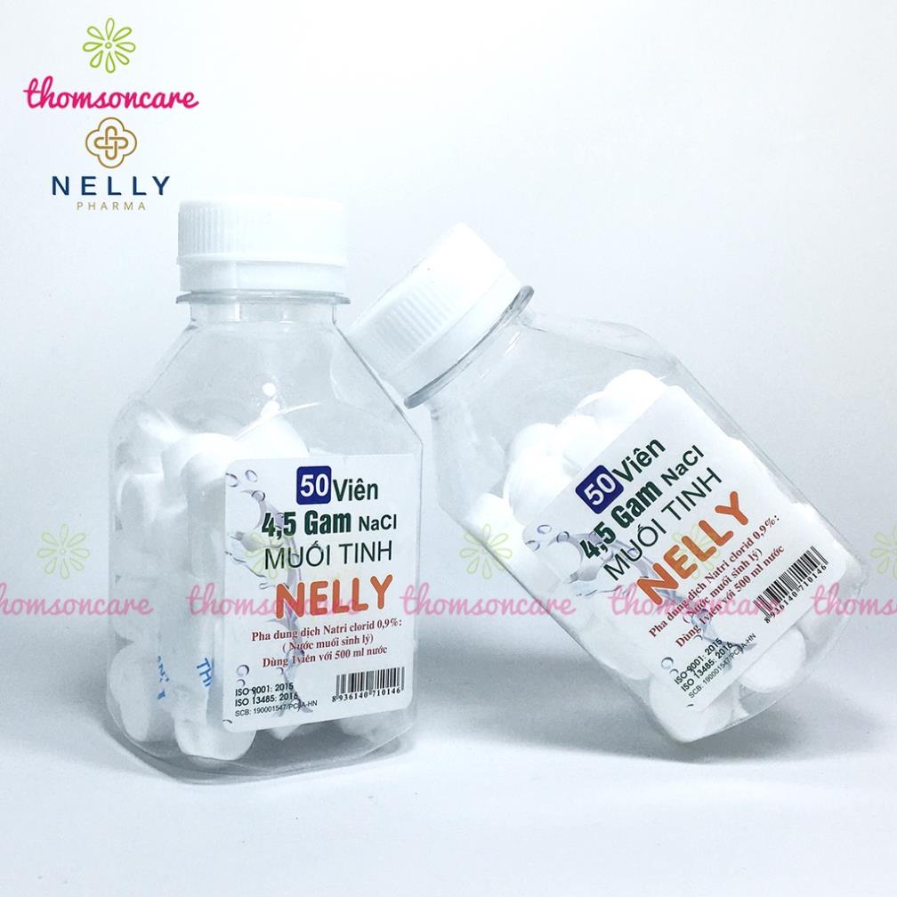 Muối viên tinh khiết NELLY - Hộp 50 viên muối sinh lý An phú, tự pha dùng súc miệng, rửa mũi, vết thương, sát khuẩn