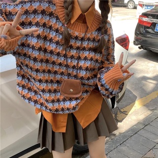 suit women solid color blouse + knitted sweater
