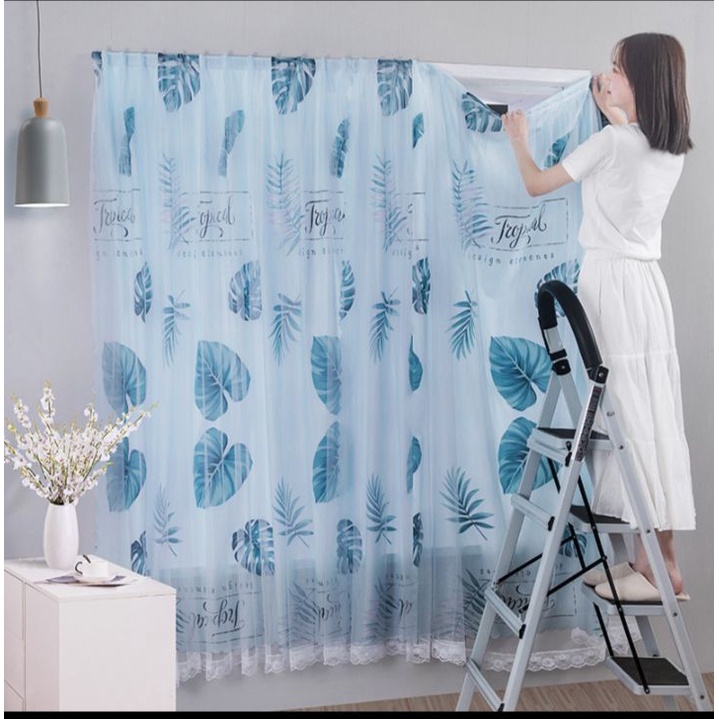 Rèm cửa sổ họa tiết dán tường hai lớp