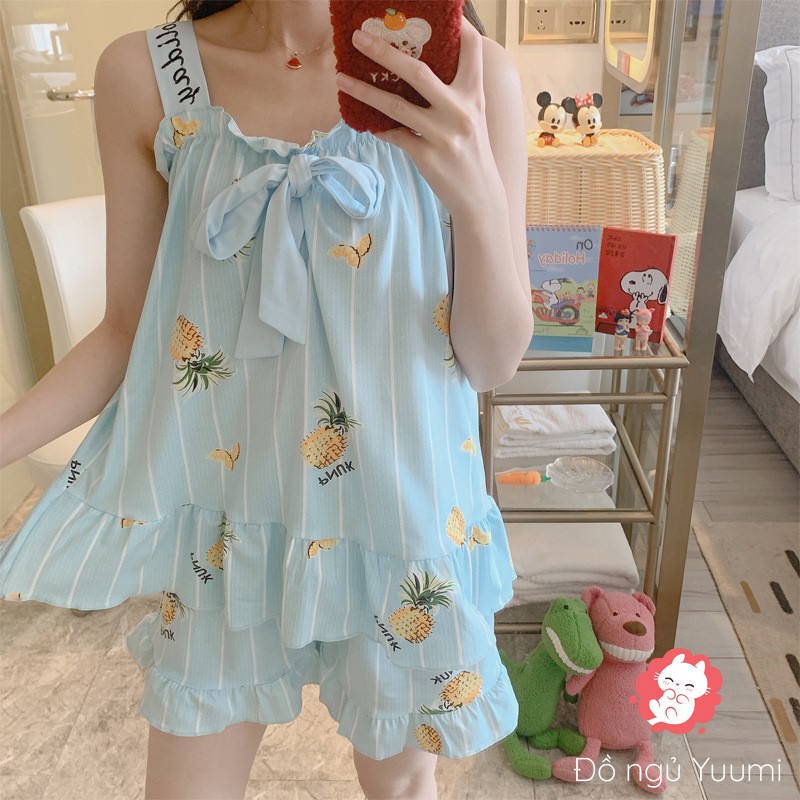 [Mã 44FASHIONSALE1 giảm 10K đơn 50K] Bộ đồ ngủ 2 dây thun sữa đồ bộ nữ mặc nhà mềm mát họa tiết dễ thương [BC11