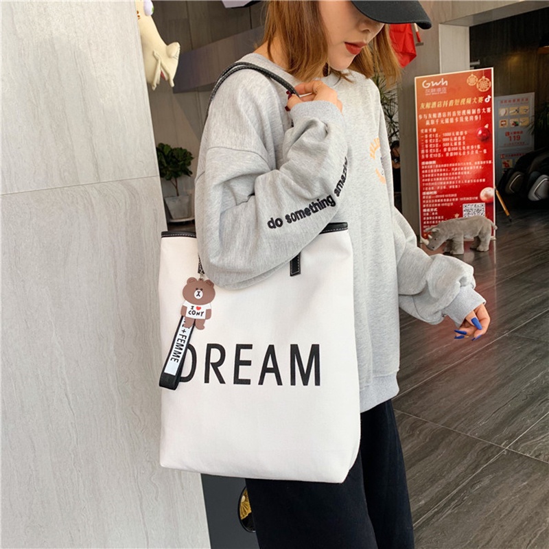 Túi đeo vai IELGY bằng vải bố sức chứa lớn phong cách Hàn Quốc thời trang cho nữ