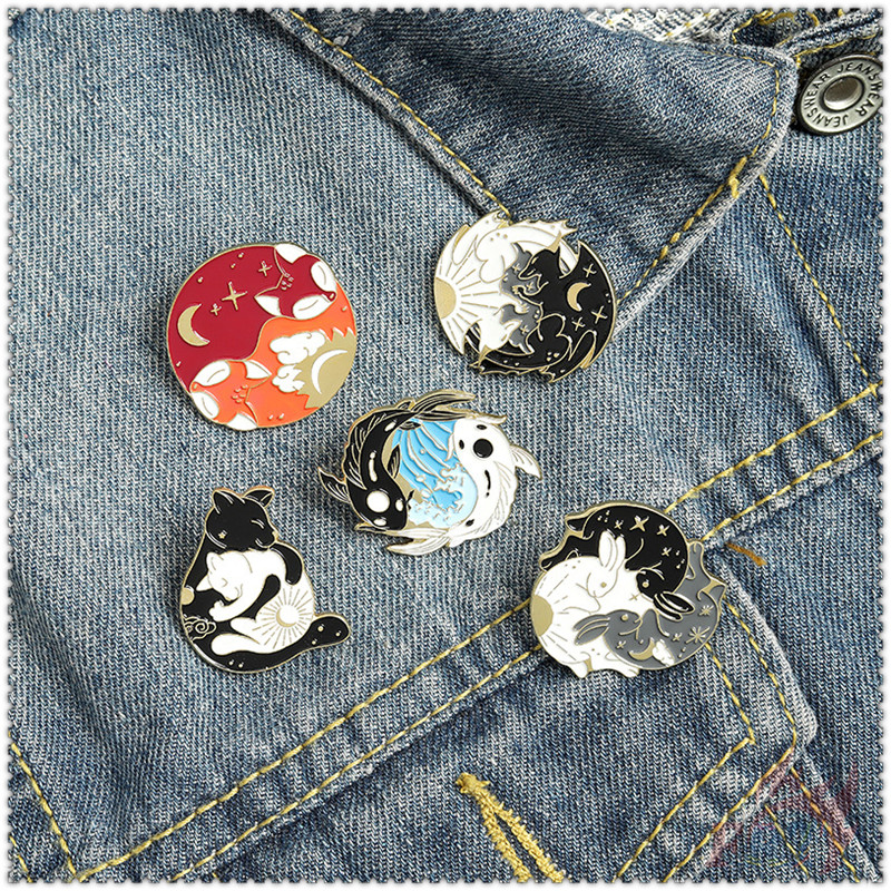 ★ Eight Diagrams - Yin and Yang Brooches ★ 1Pc Fox / Fish / Rabbit / Cat / Dragon Fashion Doodle Enamel Pins Backpack Button Badge Brooch