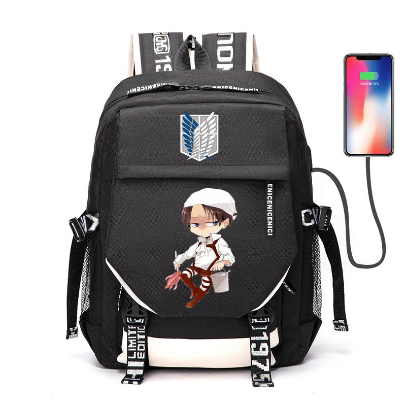 Balo Khóa Trắng Vát ĐẠI CHIẾN TITAN Attack On Titan anime chibi đi học cặp sách tiện lợi