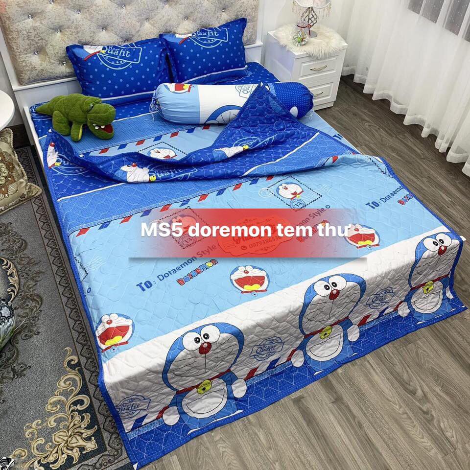 Bộ ga gối doremon 1m5x2m,vải cotton poly,chọn mẫu thoải mái
