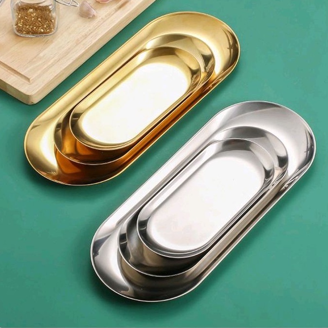 Khay Vàng Inox TAMUSHOP92 Hình Bầu Dục Khay Đa Năng Màu Sắc Sang Trọng