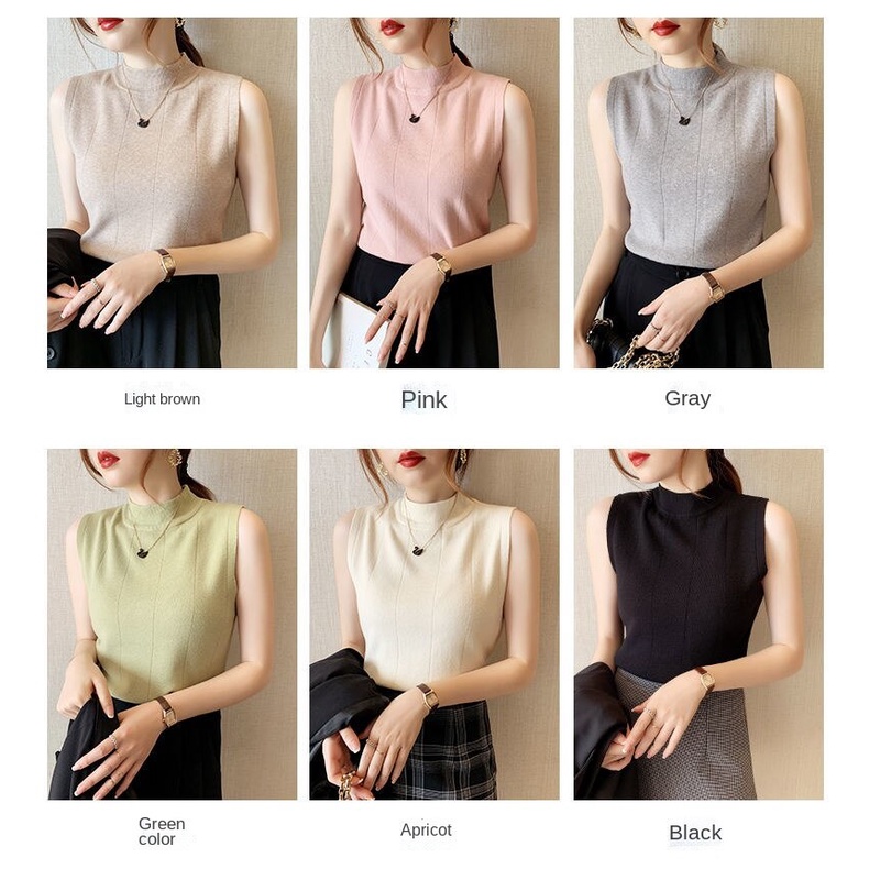 Áo sweater cổ cao không tay sành điệu cho nữ