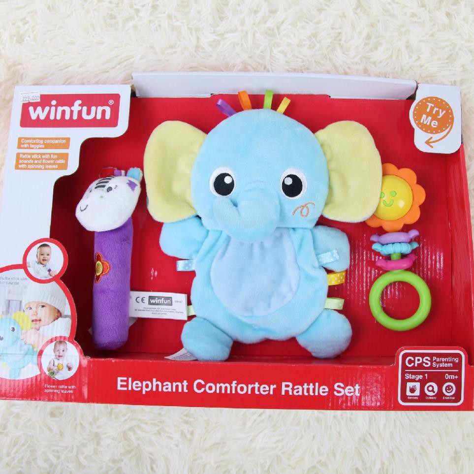 Set 3 đồ chơi cầm tay xúc xắc chíp chíp voi gặm nướu cho bé sột soạt Winfun 3026 - cho bé từ 0 tới 12 tháng