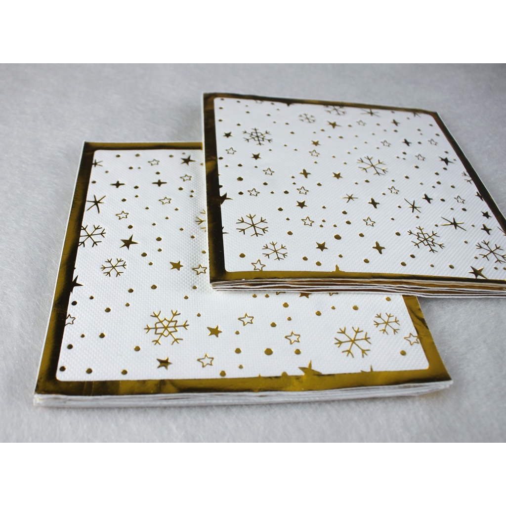 Bộ 20 Khăn Ăn Màu Vàng / Bạc In Hình Cây Thông Giáng Sinh Dùng Một Lần