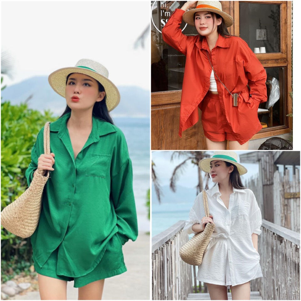 [QÙA TẶNG LÀ DÂY BUỘC TÓC BẠN NHÉ] Set Đũi Nữ Đi Biển Màu Trơn Color Block Chuẩn Trend 2022