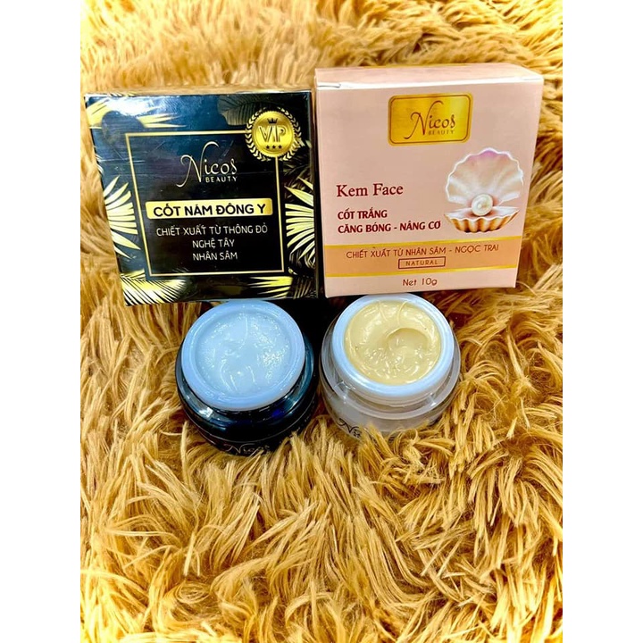 Kem Face Cốt đen nám Đông Y Nicos + Kem Cốt trắng nâng cơ Nicos Beauty 10g - Mẫu mới 2022