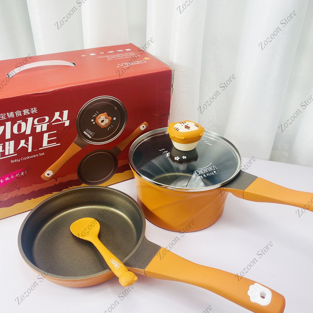 Bộ nồi chảo tráng men đá chống dính cao cấp DIDINIKA Hàn Quốc đường kính 18cm tặng kèm thìa silicon - Zozoon Store