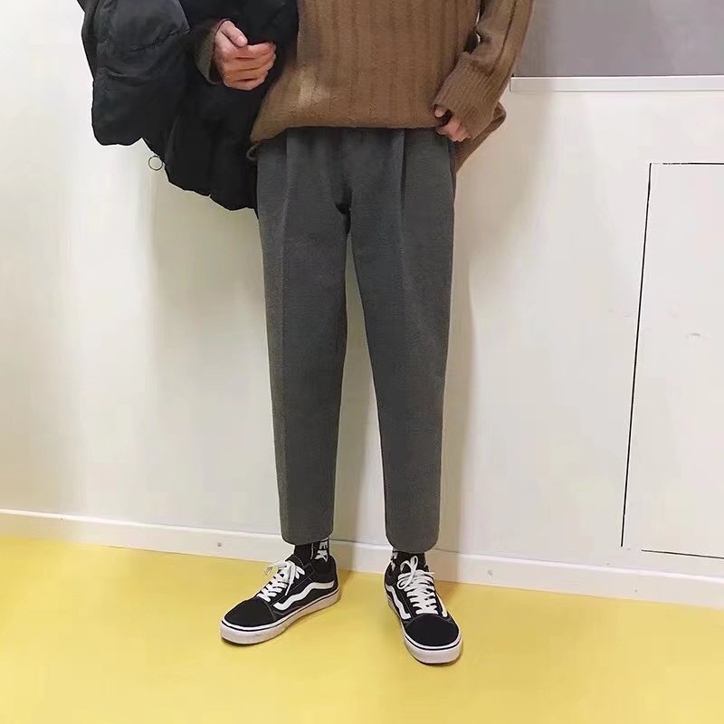 Quần dài đến mắt cá chân dáng ôm ống côn vải len cột dây phong cách Hàn Quốc thời trang thu đông thường ngày cho nam