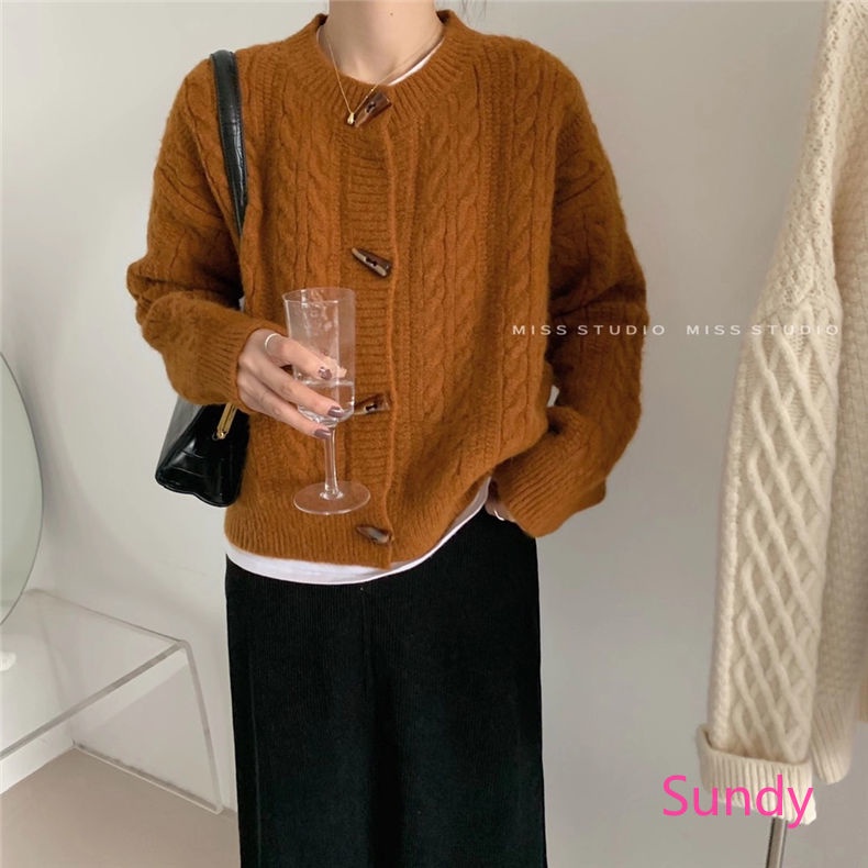Áo Khoác Sweater Dệt Kim Dáng Rộng Kiểu Vintage Hàn Quốc Thời Trang Mùa Thu Cho Nữ