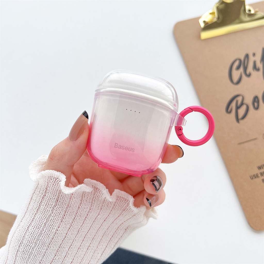 Vỏ Bảo Vệ Hộp Sạc Tai Nghe Không Dây Bằng Silicon TPU Mềm Trong Suốt Màu Gradient Chống Sốc Chống Rơi Kèm Móc Baseus w04 / w04 pro TWS