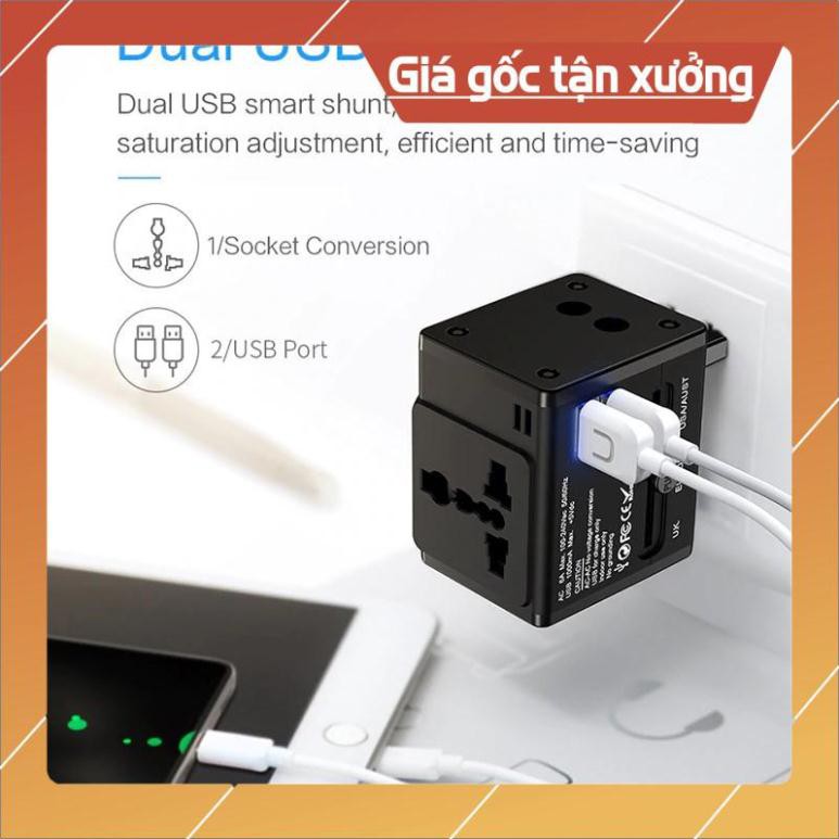 Adapter củ cóc sạc đa năng USAMS T2 TRAVEL hỗ trợ mọi ổ cắm mọi quốc gia trên thế giới - Hàng chính hãng