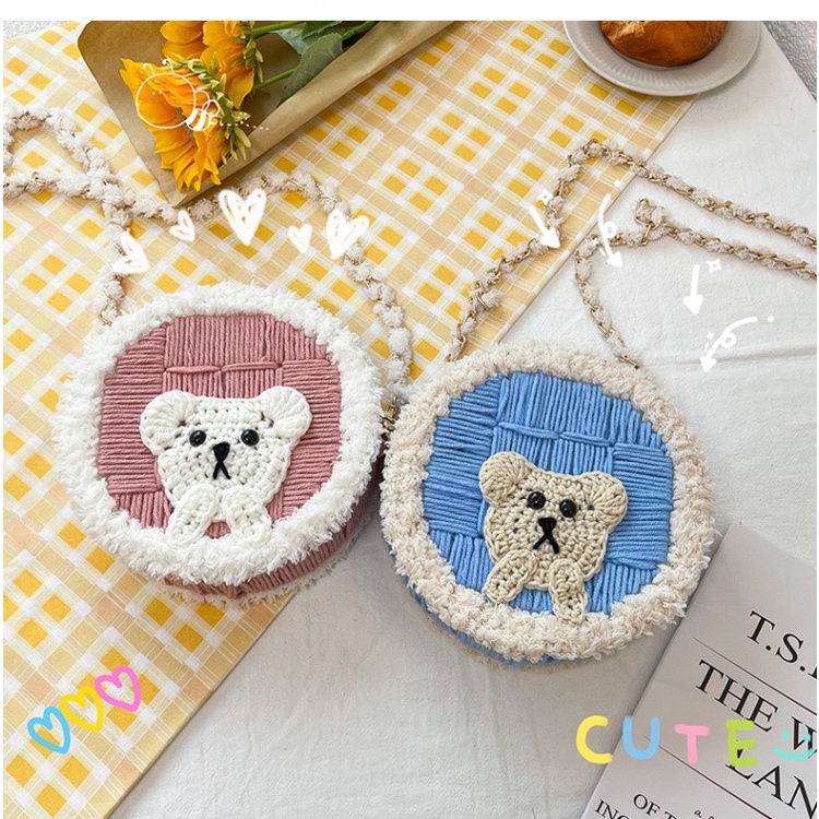 Túi Handmade Len Gấu Tròn Mẫu 2 ❤️ Ebi Store - Freeship ❤️ Set Nguyên Liệu Tự Đan (Có Clip Hướng Dẫn Làm)