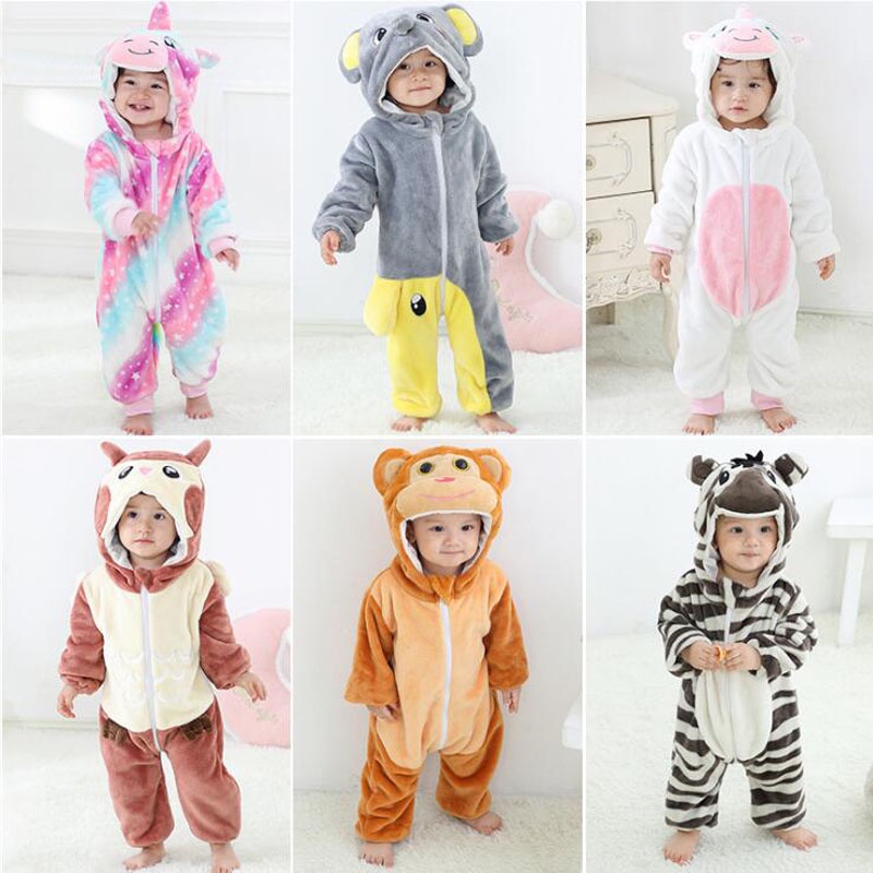 Áo Liền Quần Bằng Vải Flannel Họa Tiết Kỳ Lân Bầu Trời Sao Dễ Thương Cho Bé