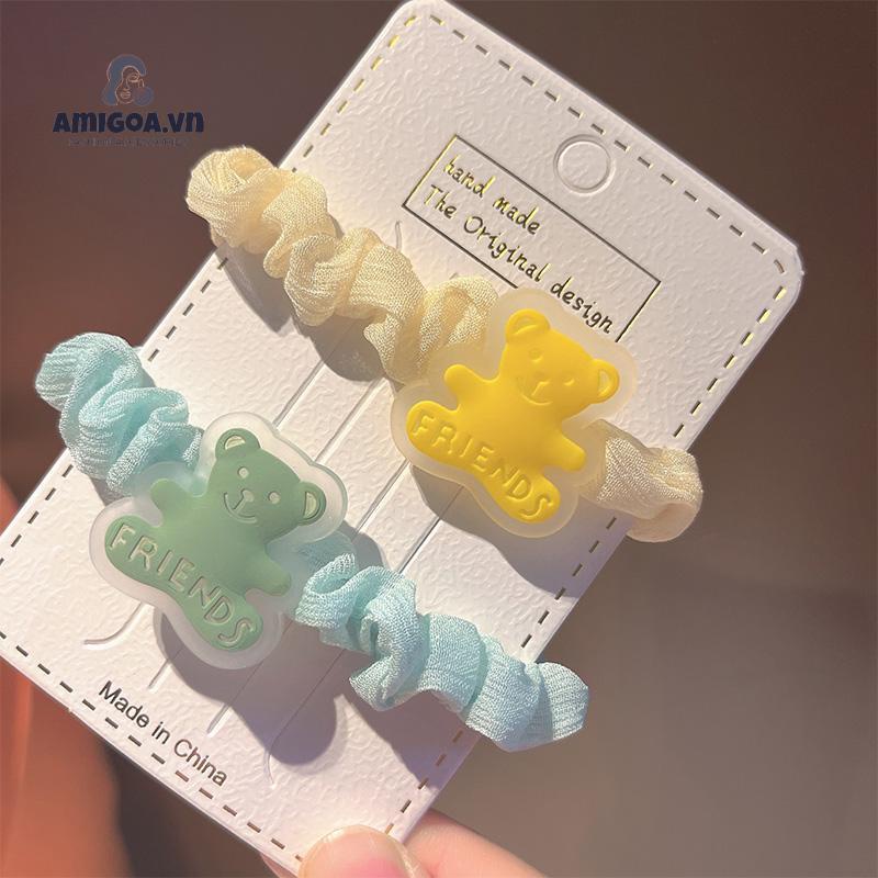 Dây Cột Tóc/Vòng Tay Hai Mặt Hình Gấu Hoạt Hình Dễ Thương Đa Năng Cho Cặp Đôi