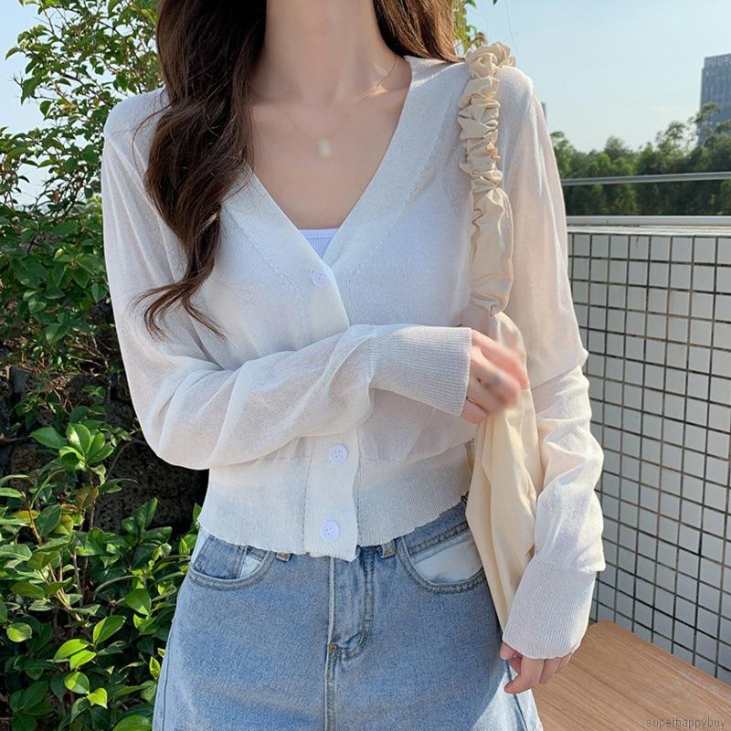 Áo Khoác Cardigan Dệt Kim Tay Dài Cổ Chữ V Phối Nút | BigBuy360 - bigbuy360.vn