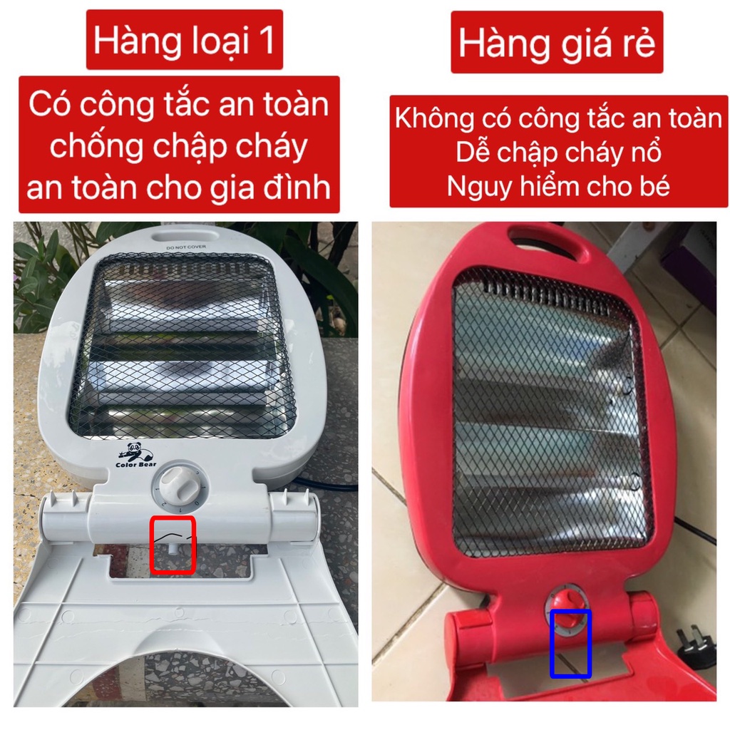 Quạt sưởi, Đèn sưởi hồng ngoại hình cá 800w, có role an toàn Hàng Chính Hãng BH 12 Tháng (KHOSKOSI)