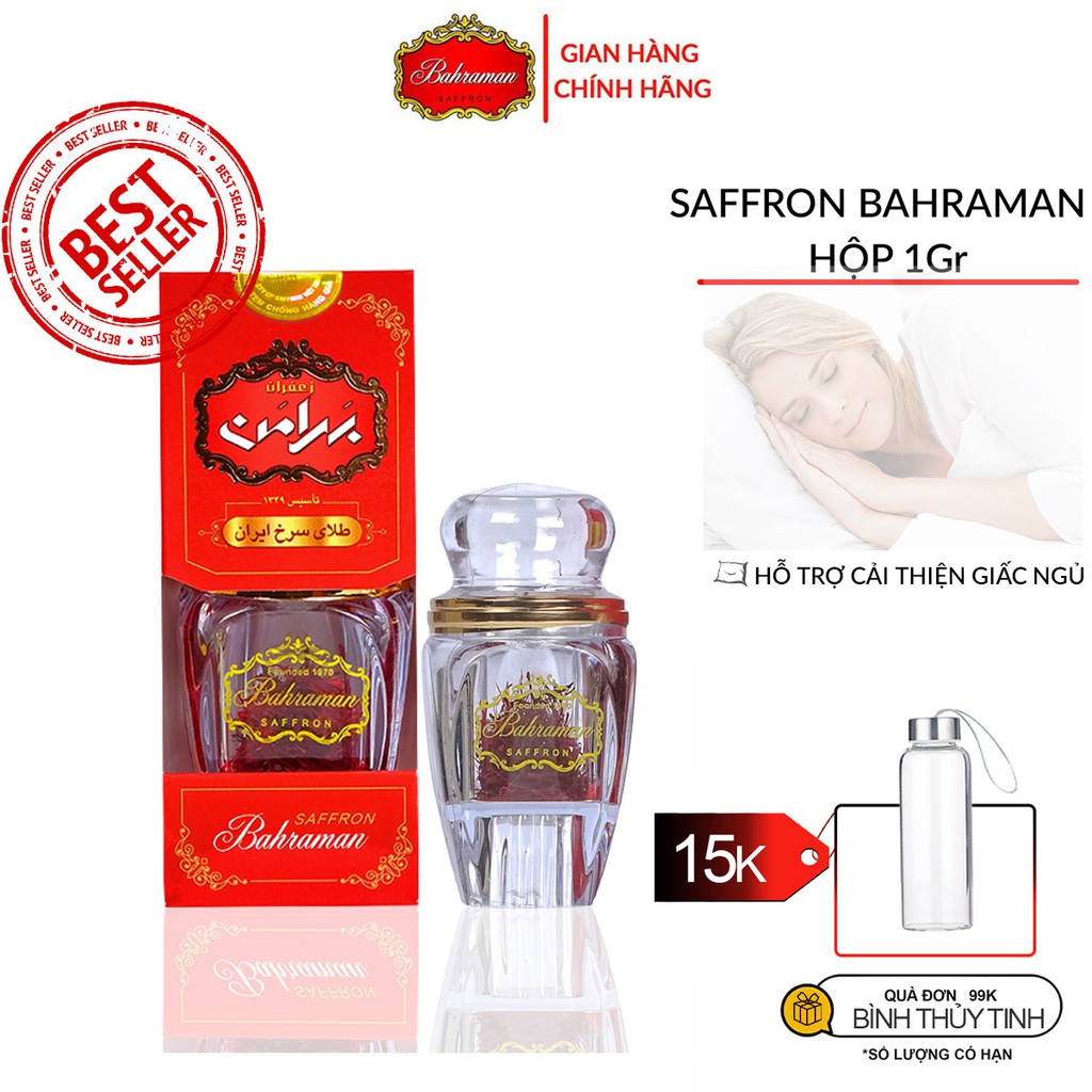 Nhụy hoa nghệ tây Saffron Bahraman 1Gr x 2 hộp xách tay chính hãng Iran