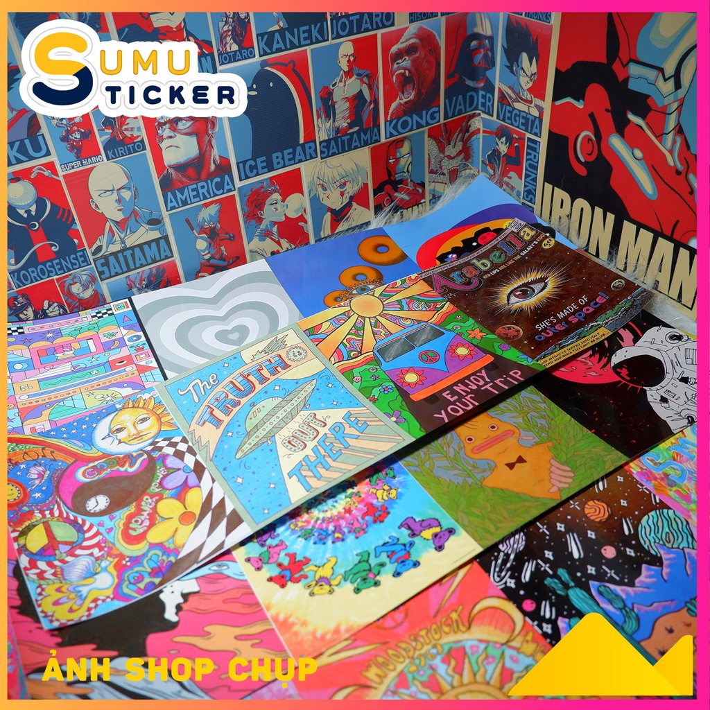 Set 40 tấm dán tường phong cách Indie - Hippie Indie Aesthetic Wall Collage - Cán bảo vệ hình ảnh - Sẵn keo