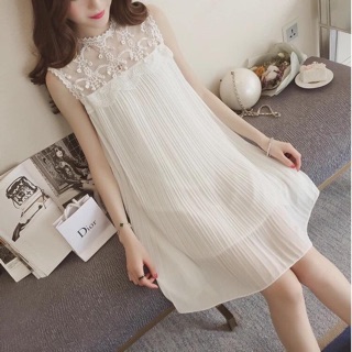 Đầm suông/ váy suông màu trắng bầu bí có thể bon chen