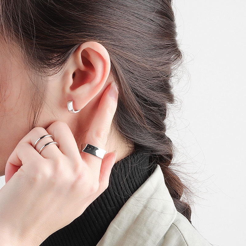 Bông Tai Hình Vuông Màu Vàng / Bạc Phong Cách Hàn Quốc Thời Trang Cho Nữ