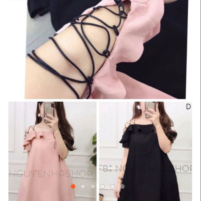 Đầm voan suông tay đan dây cách điệu siêu dễ thương