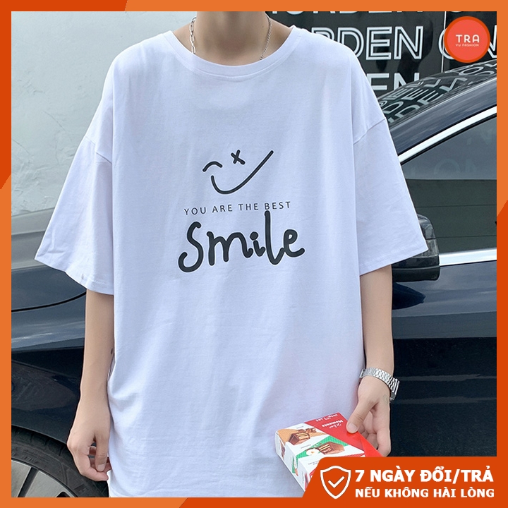 Áo thun tay lỡ nam unisex form rộng chất đẹp mát co dãn 4 chiều in Smile cá tính NTL135 | BigBuy360 - bigbuy360.vn