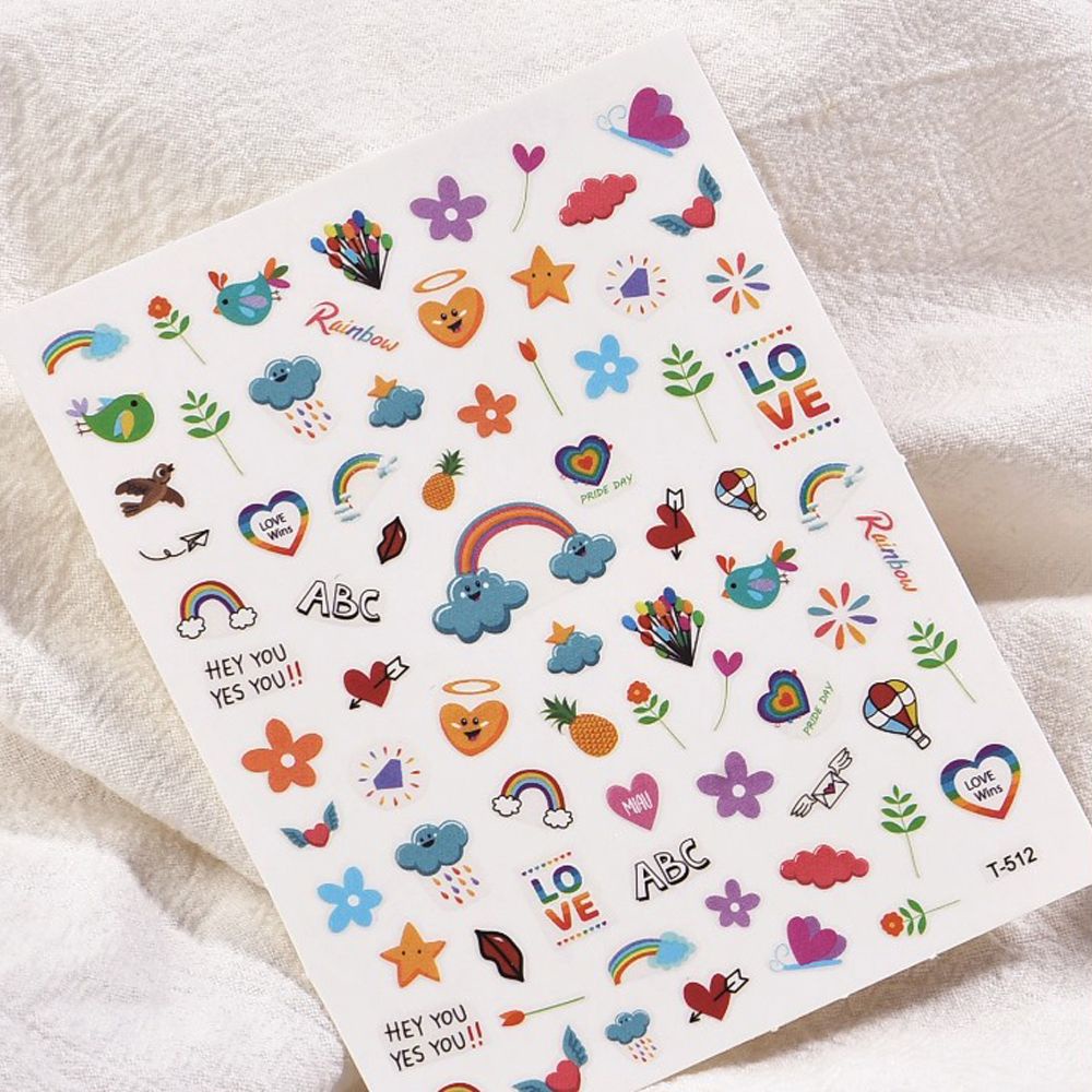 [Hàng mới về] Miếng Dán Trang Trí Móng Tay In Chữ Cái Và Hoa Xinh Kiểu Hoạt Hình Nhiều Kiểu Bắt Mắt Cho Nữ