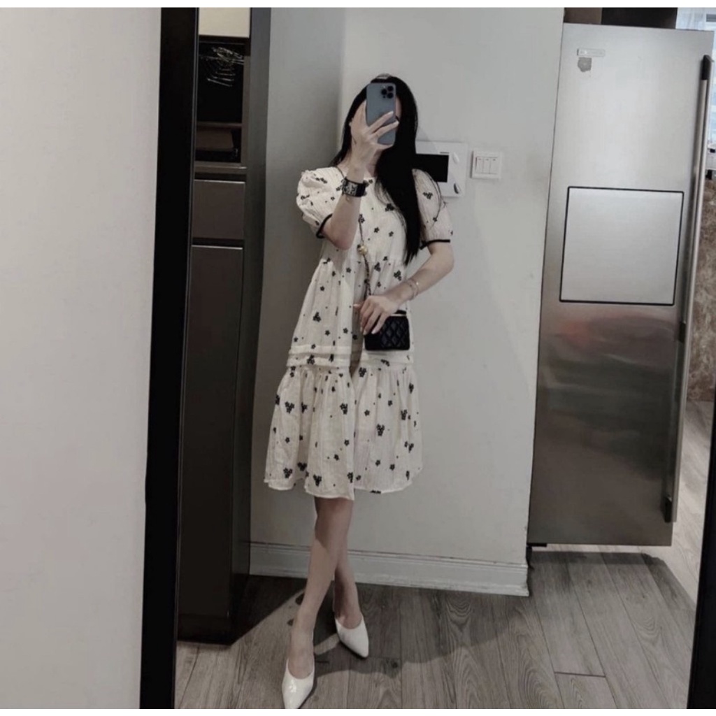 Váy Bầu Đầm Bầu Mùa Hè Tay Ngắn Dáng Suông Tầng Hoa Nhí Thời Trang Thiết Kế Công Sở Xinh Xắn Mát Mềm 0011 Lin Store66