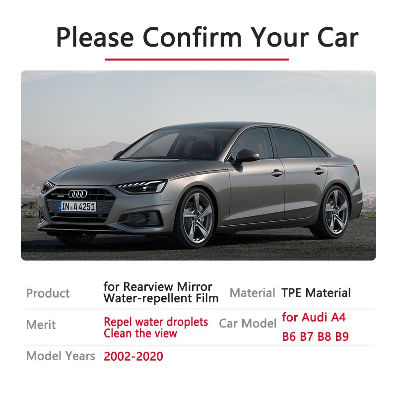 Tấm Phim Dán Toàn Bộ Gương Chiếu Hậu Chống Sương Mù/Nước Mưa Cho Audi A4 B6 B7 B8 B9 8E 8H 8K 8W 2002~2020