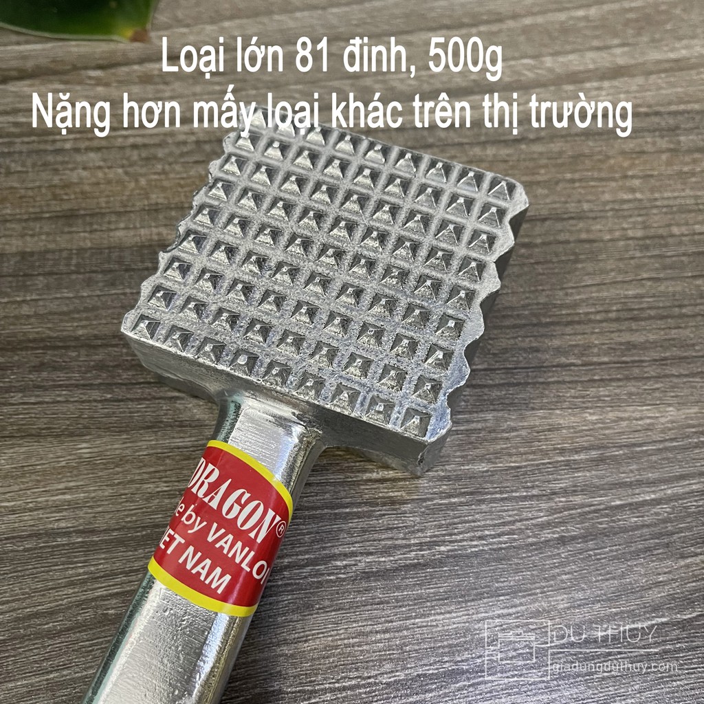 Búa đập thịt làm mềm thịt bò, thịt heo bằng kim loại 2 kích cỡ nhỏ, lớn nặng 500g thiết kế nhỏ gọn của gia dụng Du Thủy