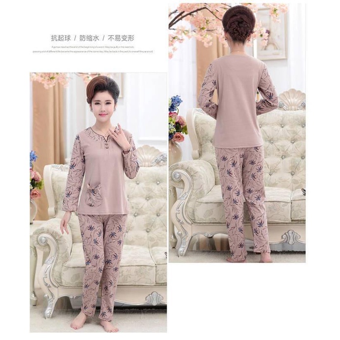 Bộ đồ ngủ tay dài thời trang cho phụ nữ trung niên