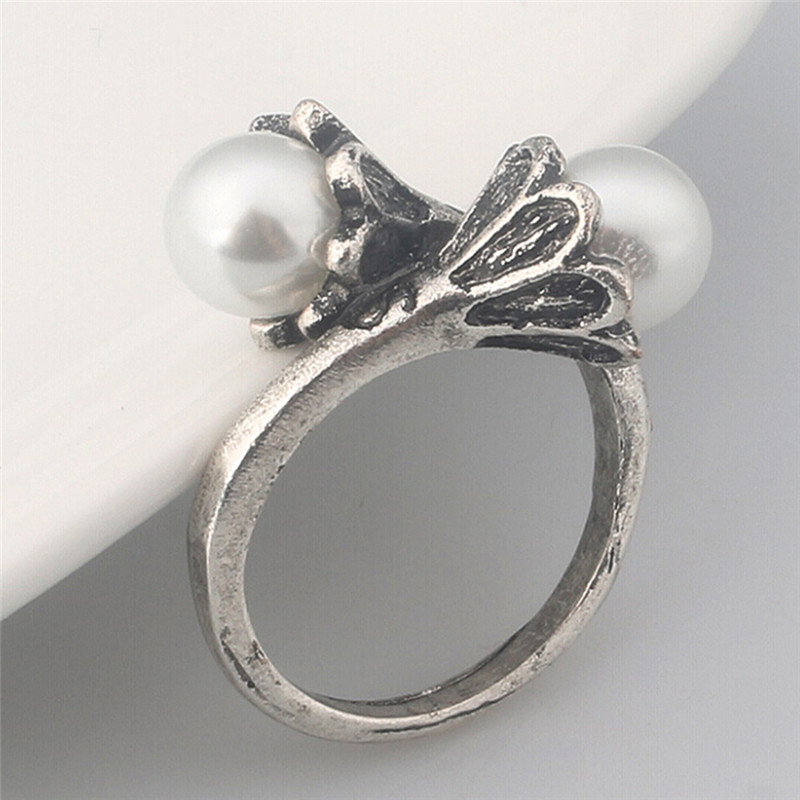 Newtimingbuild Women Men Ring Pearl White Gold Plated Jewelry Vintage Cosplay Ring Fashion NTB