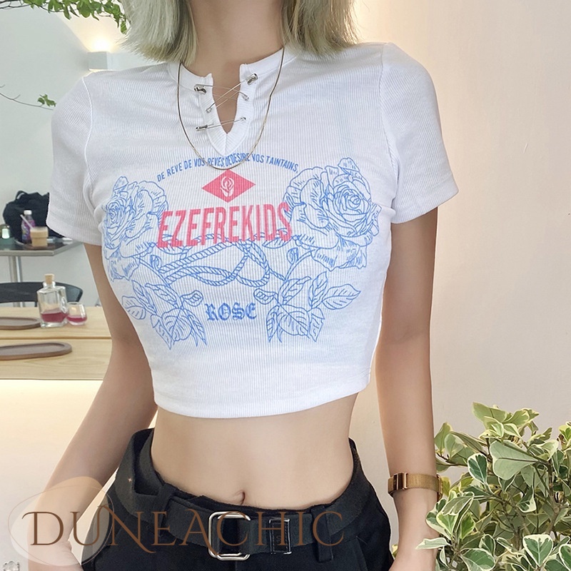 Áo thun nữ DUNEA ngắn tay in chữ phong cách đường phố