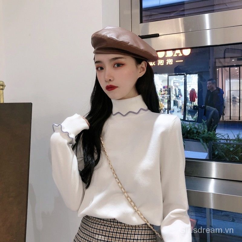 Áo Sweater Dệt Kim Cổ Lọ Phối Ren Kiểu Phương Tây Thời Trang Thu Đông 2020 Cho Nữ | BigBuy360 - bigbuy360.vn