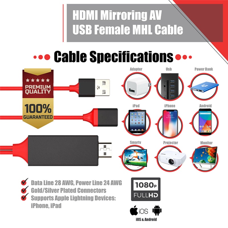 Cáp chuyển đổi HDMI 1080P AV HD TV dài 1m thích hợp cho iPhone ipad/ android