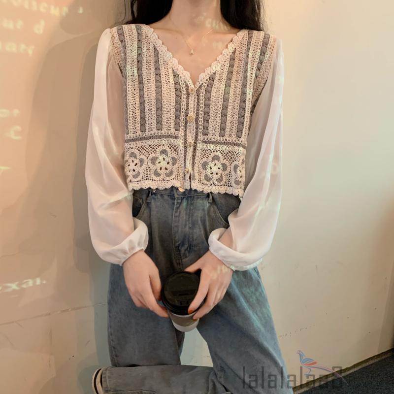 Áo Khoác Ren Dài Tay Cổ Chữ V Thời Trang Nữ Laa8